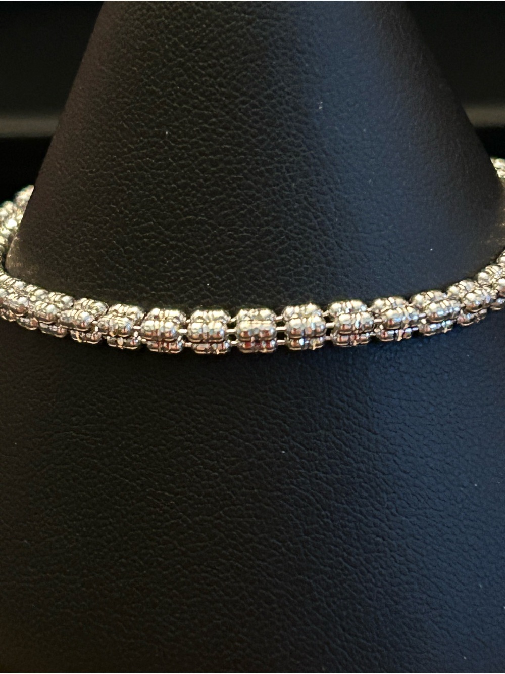 Unique Beaded (4) Four Barrel 3mm Link 925 SSilver Bracelet Made in Italy 7”